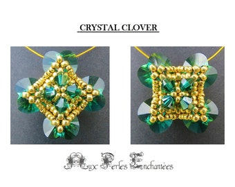 Beading pattern, beading tutorial, beading crystal clover pendant,pendant, instructions, beadwork, beading instructions, crystal