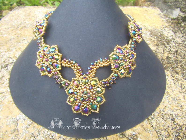 Beading pattern, beading tutorial, beaded necklace, beaded Calypso necklace tutorial, beadwork, beading instructions image 1