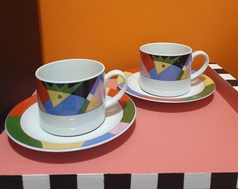 Vintage 80s/90s Memphis style coffee cups and saucers