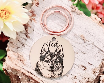 Actual photo design ID tag. dog tag, collar tag, cat tag, various colours, engraved