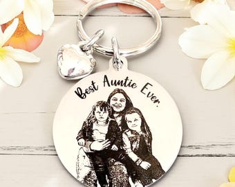 Best Auntie Laser Engraved photo keyring. Engraved from any clear image.
