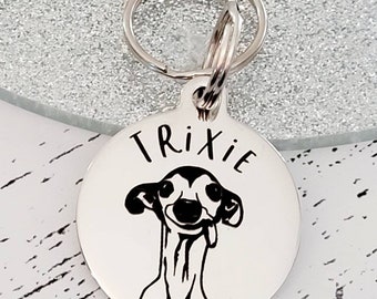 Whippet greyhound pet ID tag, dog tag, collar tag, cat tag, various colours, engraved