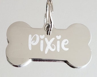 Bone pet tags laser engraved, available in silver, gold and rose gold.