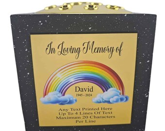 Personalised Rainbow Black Square Memorial Rose Bowl Grave Vase with Gold Lid | Custom Grave Flower Holder | In Loving Memory Vase