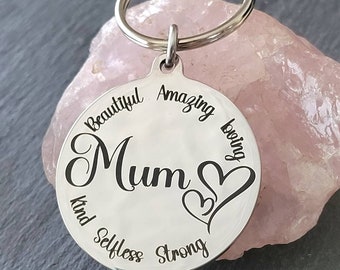 Mum keyring. Mothers day,  personalised on the back. Birthday key chain