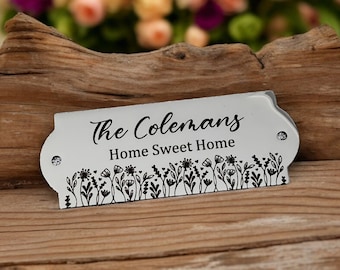 Bench / memorial / gate / door plaque with custom engraved design. 10x6cm or 8x3cm. 304 Steel.