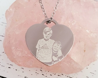 Laser Engraved photo necklace with gift box. Engraved from any clear image. Silver,  Rose Gold or Gold.