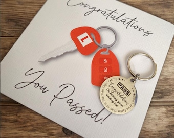 Passed Driving Test Keyring. Customised text With optional message on the back. PASS card add on.