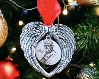 Beautiful Angel Wings Christmas Tree Decoration. Text or Photo of your loved one can be added