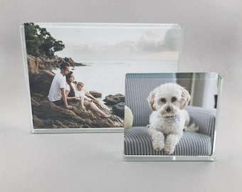 Personalised UV printed solid glass block. 2 sizes, family photo ideas, stocking filler, Gift.