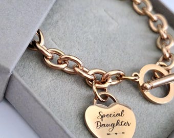 Personalised ladies 18cm chunky bracelet, with stainless steel heart pendant. Photo gift, gift for her, ladies gifts
