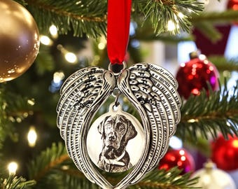 Personalised Angel Wings Memorial Ornament | Photo Engraved Pet or Loved One | 74x69mm Wings with 30mm Pendant Keepsake