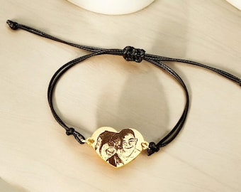 Personalised ladies adjustable bracelet, with stainless steel heart pendant. Photo gift, gift for her, ladies gifts