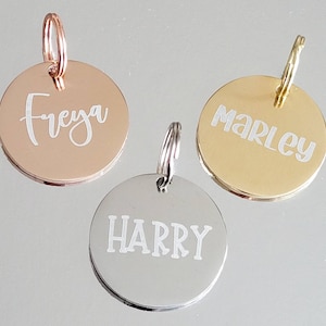Pet tags laser engraved,  stainless steel available in rose gold, silver and gold.