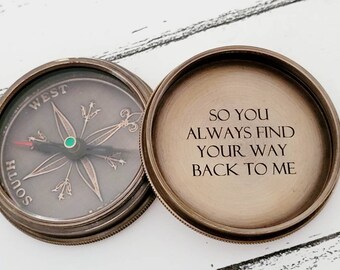 Beautiful brass personalised engraved compass. Walking, sailing, hiking gift.
