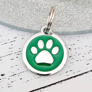Quality coloured paw or heart dog or cat ID tag, laser engraved.