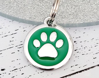 Quality coloured paw or heart dog or cat ID tag, laser engraved.