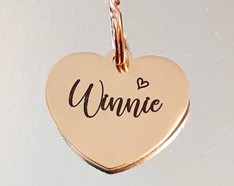 Heart shaped  pet ID tag, dog tag, collar tag, cat tag, various colours & fonts, engraved