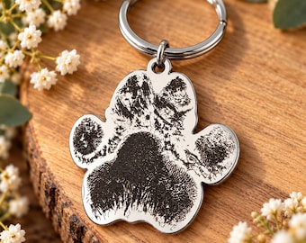 Actual photo laser cut keyring, from any photo. DOG, CAT, Pawprint.  Memorial gift, family gift, Engraved keyring.