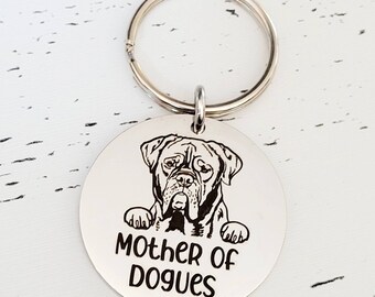 Porte-clés personnalisé Peeking dog, 69 races au choix. acier inoxydable. Dogue de bordeaux. dogue français.