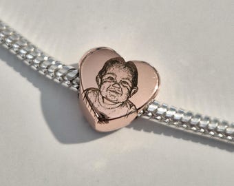 Personalised Rose Gold Pandora Style Charm – 10mm Engraved Bead with Photo, Paw Print or Text – Custom Keepsake Jewellery Gift (fit pandora)
