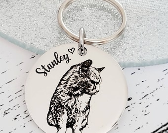 Laser Engraved photo keyring. Engraved from any clear image. Cat gift.