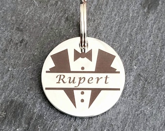Tuxedo pet ID tag,  Available in silver, gold, rose gold stainless Steel