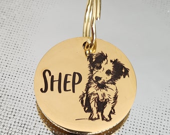 Border collie puppy design. dog tag, collar tag, various colours, engraved