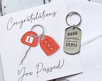 Passed Driving Test Keyring. Customised text With optional message on the back. Includes Congratulations card.