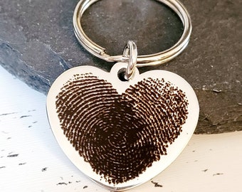 Actual fingerprint double print heart keyring. From a photo of your prints.