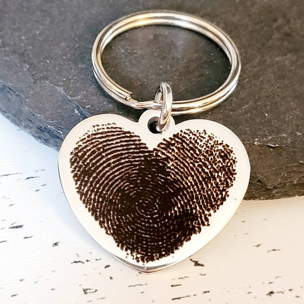 Actual fingerprint double print heart keyring. From a photo of your prints.