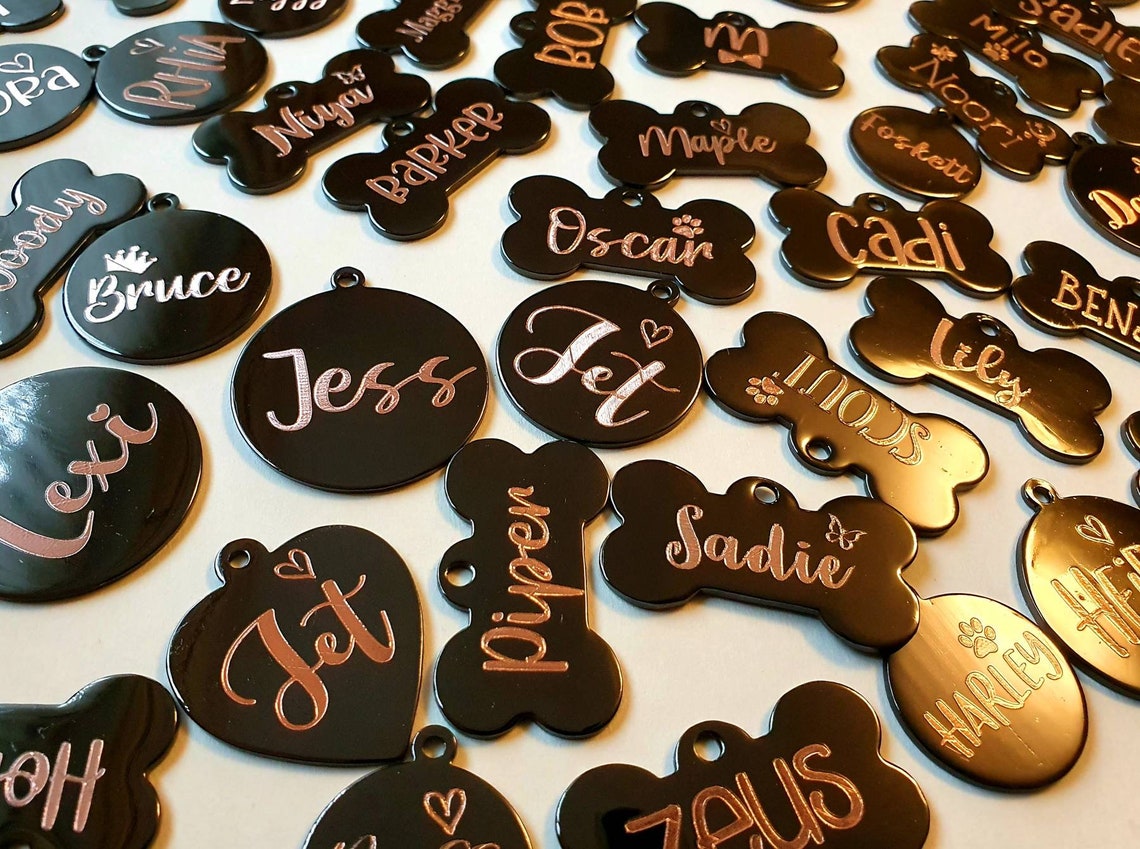 Dog ID Tags Black Coated Brass Bones With Rose Gold. Pet ID Etsy UK
