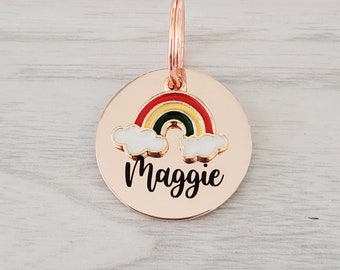 Rainbow charm pet ID tag in Rose gold. 25mm or 30mm