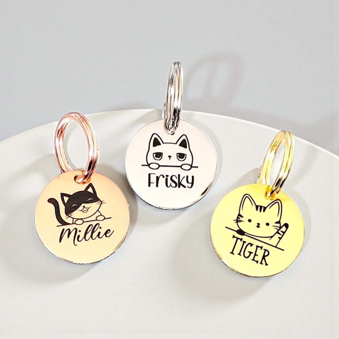 Tiny 20mm Cat Kitten ID Tags Laser Engraved, Stainless Steel Available ...
