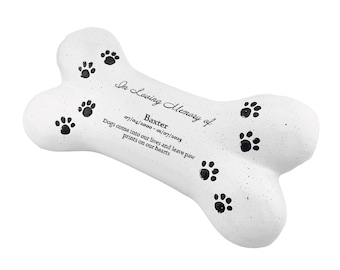 Personalised Dog Bone Pet Memorial with Paw Print Design | Custom In Loving Memory Resin Grave Marker | Pet Loss Tribute