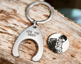 Trolley token with actual photo keyring, engraved from any clear image.