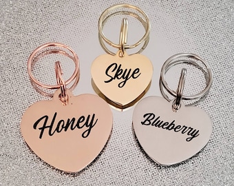 Heart shaped pet ID tags engraved,   Rose Gold,  Silver and Gold.