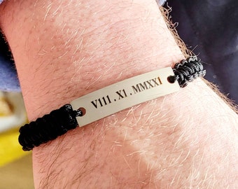 Roman Numerals  personalised adjustable bracelet,  any text can be engraved.