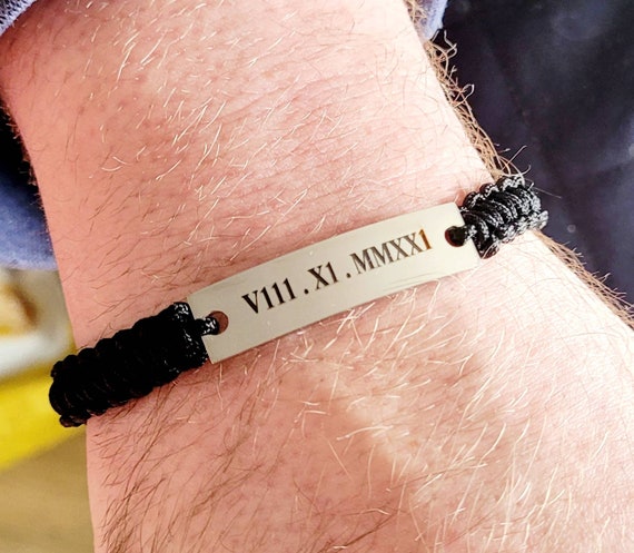 Roman Numerals Personalised Adjustable Bracelet Any Text Can Be Engraved. Etsy