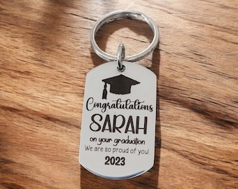 Graduation keyring. Congratulations gift, Graduation cap, well done.