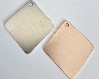 Stainless steel Engraving / Stamping blanks. Brushed DIAMOND Shape. 35x40mm. Blanks for engraving.