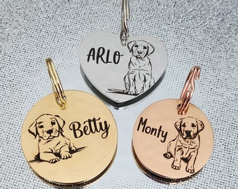 Labrador design. dog tag, collar tag, various colours, engraved