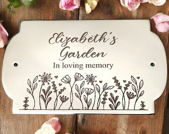 Personalised Stainless Steel Plaque.  Bench / memorial / gate / door plaque with custom engraved design. 12x8cm, 10x6cm or 8x3cm. 304 Steel.