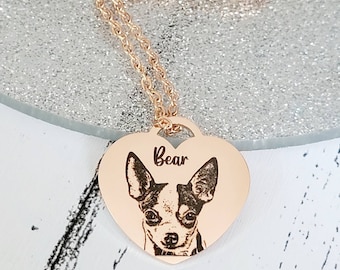 Laser Engraved photo necklace with gift box. Engraved from any clear image. Silver,  Rose Gold or Gold.