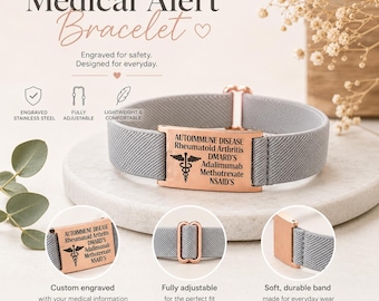 Personalised Medical Alert Bracelet, Engraved Emergency ID Bracelet, Adjustable Woven Cord Bracelet, Allergy Diabetes Epilepsy ID