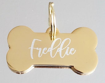 Bone pet tags laser engraved, available in silver, gold and rose gold.