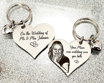 Wedding gift, photo keyring as a set or single keyring. Memorial gift.