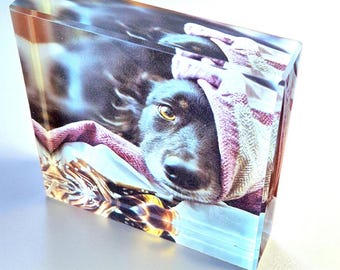 Personalised UV printed solid glass block. 2 sizes, family photo ideas, stocking filler, Gift.