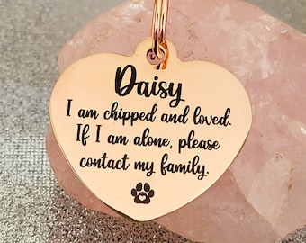 Heart shaped  pet ID tag, dog tag, collar tag, cat tag, various colours & fonts, engraved