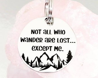 Not all who wander are lost, mountain design pet ID tag, laser engraved, available in silver, gold, rose gold  and Black.